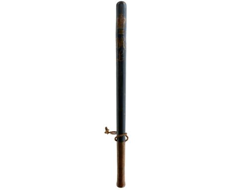 A LARGE WILLIAM IV PAINTED WOOD TRUNCHEON, 1830-1837, painted in polychrome with the Royal Crown, IIII, WR cypher and L, on a