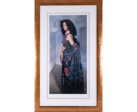 Robert Lenkiewicz (1941-2002) 'Anna With Black Shawl' signed limited edition print 411/475, 70cm x 33cm, framed and glazed, w