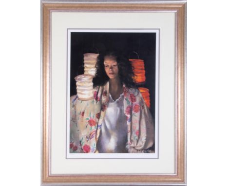 Robert Lenkiewicz (1941-2002) 'Anna With Paper Lanterns' limited edition print 325/500, also signed by Anna Navis, 55cm x 40c