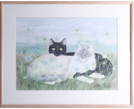 Fiona Hughes, watercolour 'Love-In-A-Mist', 43cm x 60cm, framed and glazed. With handwritten note from the artist giving deta