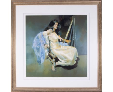 Robert Lenkiewicz (1941-2002) 'Esther Seated' limited edition print 137/475, signed by Esther Dalloway, 60cm x 60cm, framed a
