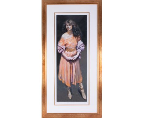 Robert Lenkiewicz (1941-2002) 'Karen Standing' limited edition print 242/500, embossed signature, 73cm x 25cm, framed and gla
