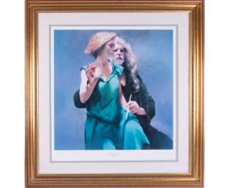 Robert Lenkiewicz (1941-2002) 'Bella With The Painter' signed limited edition print 534/550, also Bella has signed the print,
