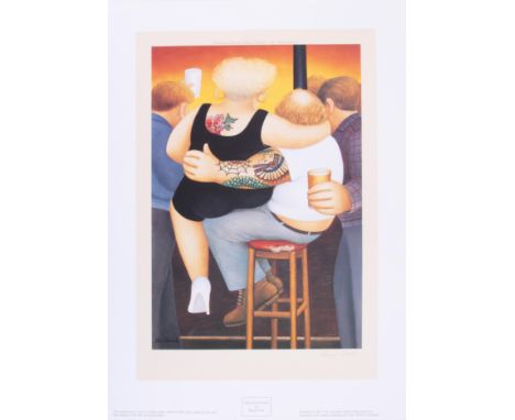 Beryl Cook (1926-2008) 'Two On A Stool' signed print, stamped JBL, published by The Alexander Gallery Publications Ltd, Brist