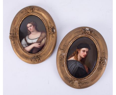 A pair of KPM porcelain portrait plaques, depicting Bindo Altoviti after Raphael and La Fornarina after Sebastian del Piombo,