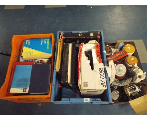 Three Boxes Containing Books Records Slide Projector Ceramics Etc. 