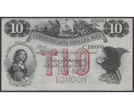 Christinehamns Enskilda Bank, printers archival specimen 10 Kronor, Christenhamn, 1884, serial number range C000001 to C10000