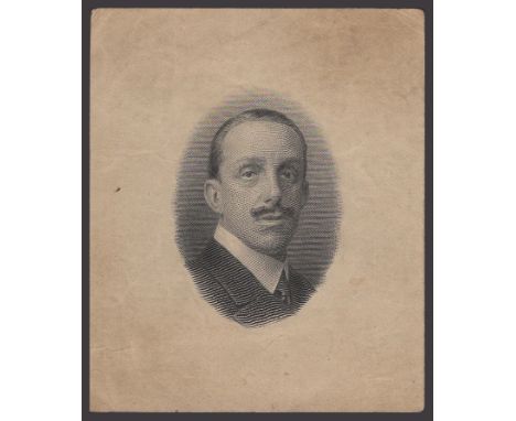 Banco de Espana, engraving showing a portrait of King Alfonso used on the 50 Pesetas, 1931 series, toned, about uncirculated,