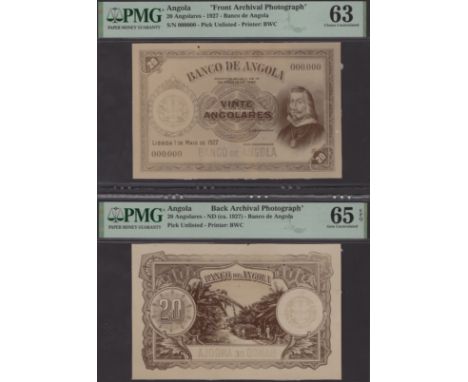 Banco de Angola, black and white Bradbury Wilkinson archival photographs showing obverse and reverse designs for 20 Angolares