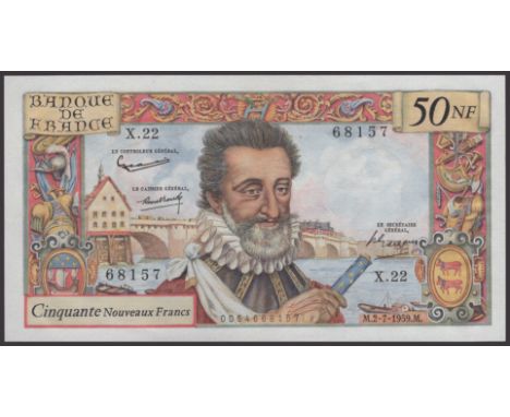 Banque de France, 50 Nouveaux Francs, 2 July 1959, serial number X.22 68157, signatures of Tondu, Gargam and d’Ambrieres, Por