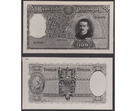 Banco de Portugal, obverse and reverse archival photographs showing a proposed design for a 100 Escudos, ND (1934), Pedro Aug