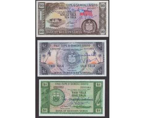 Bank of Western Samoa, 1, 2 and 10 Tala, ND (1967), serial numbers 2355502, 1325502 and 403401, all with Taylor signatures, i