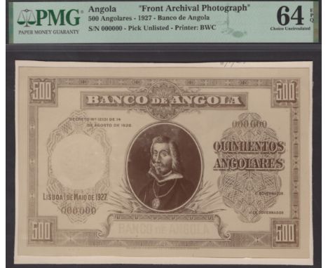 Banco de Angola, black and white Bradbury Wilkinson archival photographs showing obverse and reverse designs for 500 Angolare