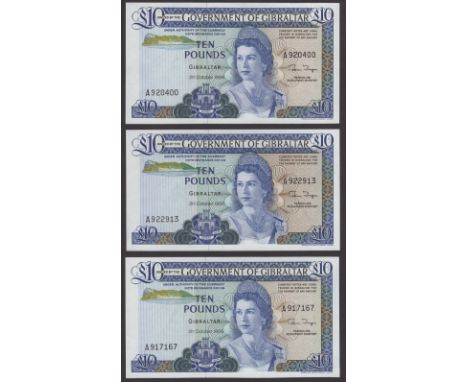 Government of Gibraltar, £1 (2), 15 September 1979, prefix K, also £10 (4), all 21 October 1986, prefix A, Traynor signature,