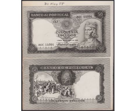Banco de Portugal, obverse and reverse archival photographs showing proposed designs for a 50 Escudos, ND (1959), obverse por