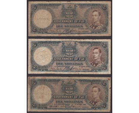 Government of Fiji, 5 Shillings (6), 1 March 1937, serial number B/2 51,111, 1 March 1938, serial number B/2 144547, 1 Octobe