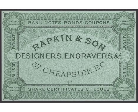 Rapkin & Son, Designers, Engravers & Co. 57, Cheapside, an advertising note beautifully printed on card for the printing of e