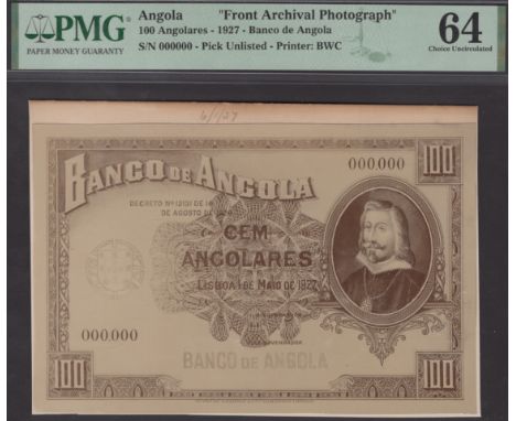 Banco de Angola, black and white Bradbury Wilkinson archival photographs showing obverse and reverse designs for 100 Angolare