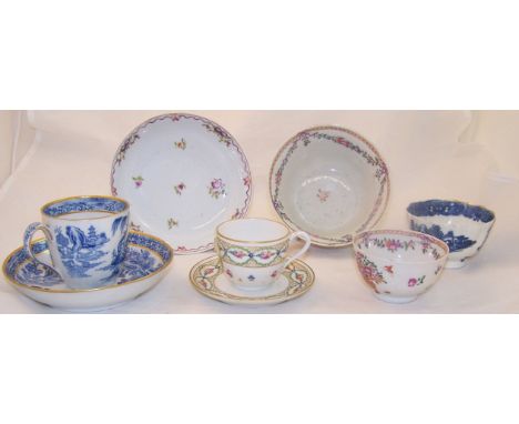 An 18th Century Caughley blue and white Tea Bowl, a Newhall tea bowl, a continental small cup and saucer, and other items.
