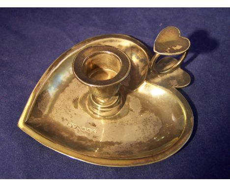 A late Victorian Art Nouveau silver heart shape Chamber Stick with heart shape thumb piece, Sheffield 1898, maker: Mark Willi