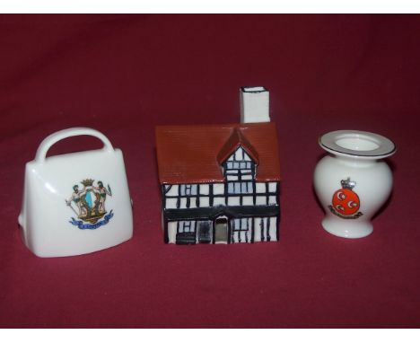 A W H Goss model of Shakespeare's House published by W Pearce, Stratford on Avon, a Goss model of an Egyptian pot with the ar