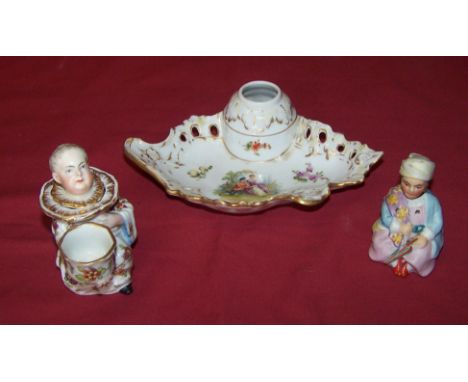 A 19th century Potschappel porcelain oriental Figure with removable head, possibly an inkwell, 3 1/2" (9cms) high; a German p