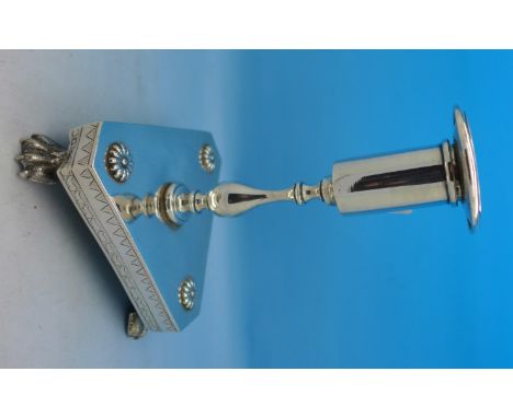 An early Spanish colonial white metal candlestick, 17cm