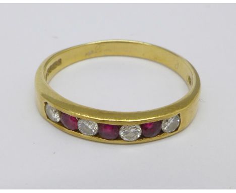 An 18ct Clogau gold, ruby and diamond half-eternity ring, 3.5g, S, with box