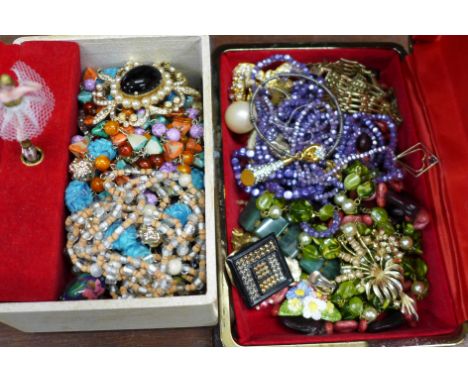 Vintage and costume jewellery in two jewellery boxes, total weight 1.64kg