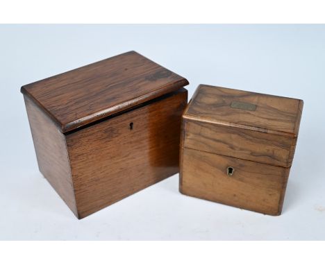 A 19th century Continental walnut box, fitted with glass double inkwell, 12 cm wide to/w a rosewood box, 15.5 cm wide (2)