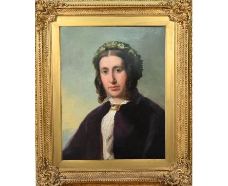 Victorian school - Portrait of a young lady by repute Sarah, Countess of Ripon (1783-1867), wearing a leaf garland on her hea