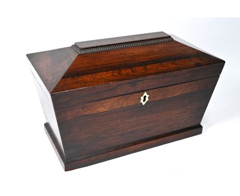 A Regency rosewood sarcophagus form tea caddy