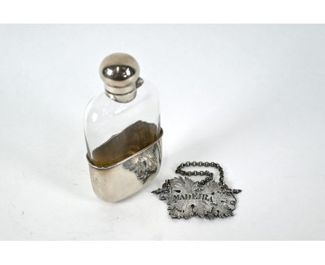 A late Victorian glass hip flask with silver bun cover and detachable beaker, G &amp; JW Hawksley, Sheffield 1897/98, to/w a 