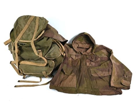 A WWII Parachute Regiment (?) Denison smock jacket (label erased)to/with a 2nd pattern British Army Commando Bergen, waterpro