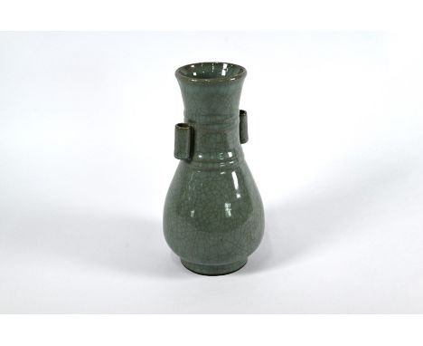 A Chinese Guan type arrow vase, Song dynasty style, the flared neck with applied tubular handles rising from a pear-shaped bo