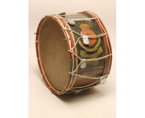 A SALVATION ARMY BASS DRUM, for the Edinburgh Congress Hall Band painted in black and red, diameter 31 1/2"   (Est. plus 18% 