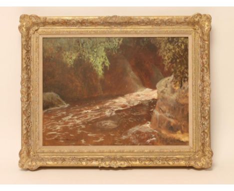 NORMAN WILKINSON (1878-1971), "The Dark Pool", oil on canvas laid on board, signed, label for The Tryon Gallery Ltd, Dover St