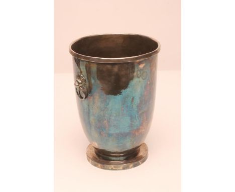 A DER DEUTSCHE HOF PLATED CHAMPAGNE BUCKET OF NAZI GERMAN INTEREST, with planished body, lion boss and ring handles, G. G. Le