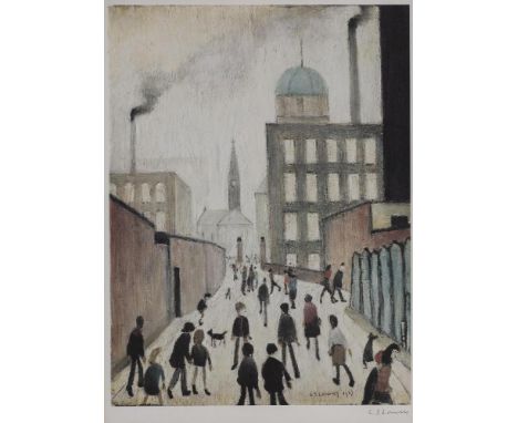 AFTER LAURENCE STEPHEN LOWRY (1887-1976), Mrs Swindells Picture, offset lithograph in colours, signed in pencil, 15 3/4" x 11