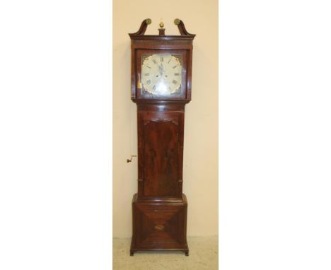 A MAHOGANY LONGCASE CLOCK signed Halliwell, Warrington, the eight day movement with anchor escapement striking on a bell, 14"