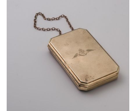 OF RAF INTEREST - a George V 9ct gold cigarette case/compact, Birmingham 1918, of canted oblong form, one side engraved with 