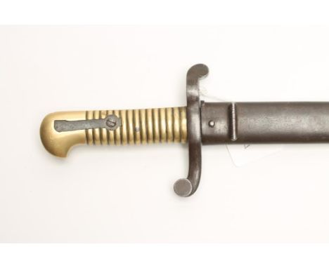 A FRENCH MODEL 1842 BAYONET, the 19 1/4" fullered blade stamped with Schnitzler and Kirschbaum mark and SD anchor mark, brass