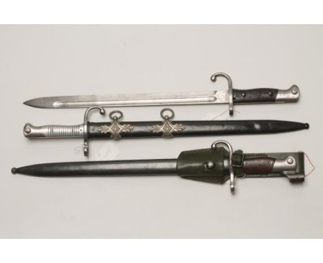 AN ARGENTINIAN MODEL 1891 MAUSER BAYONET, with 15 3/4" blade stamped Weyersberg Kirschbaum & Co. Solingen, metal hilt and dre