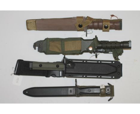 A US STRIDER BAYONET FOR THE M9, in plastic scabbard, together with a Taiwanese M9 bayonet, a US OKC 3S bayonet, and an unmar