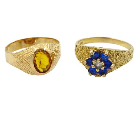 18ct gold yellow stone set ring, stamped 750 and a paste stone set cluster ring, hallmarkedCondition Report:18ct approx 2.5gm