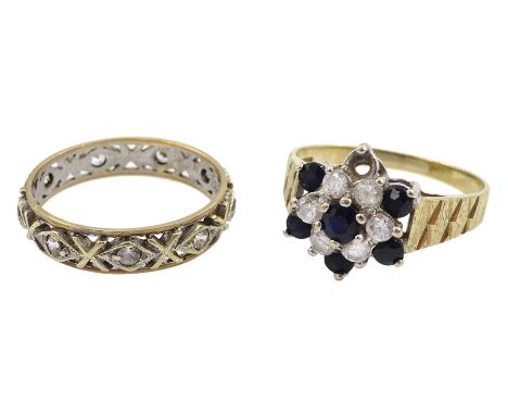 Gold paste stone set full eternity ring and a gold paste stone set cluster ring, both 9ctCondition Report:Approx 5.6gm, etern