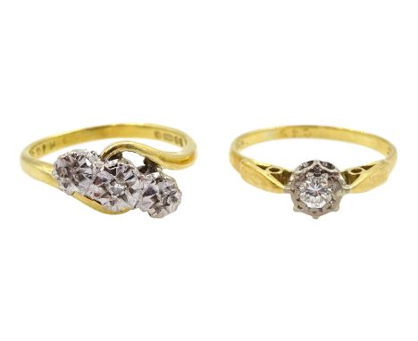 Gold three stone illusion set diamond chip ring and a single stone diamond ring, both 18ctCondition Report:Approx 4.7gm, both