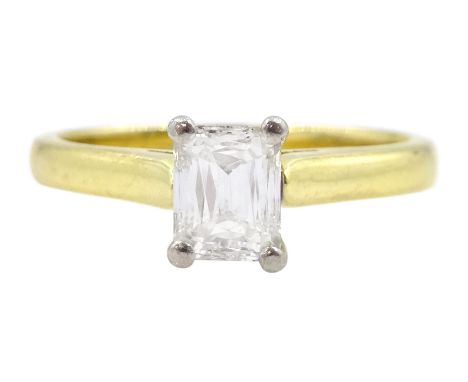 18ct gold single stone rectangular cut diamond ring, London 2001, diamond approx 0.50 caratCondition Report:Approx 3.25gm, si