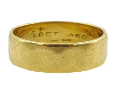 18ct gold wedding band, stampedCondition Report:Approx 6.45gm, tested18ct, size R-S, band depth = 6mm