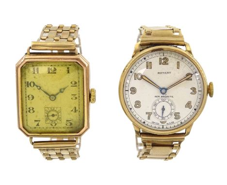 Rotary gentleman's 9ct gold manual wind wristwatch, Birmingham 1942  and one other 9ct gold wristwatch, both on 9ct gold brac